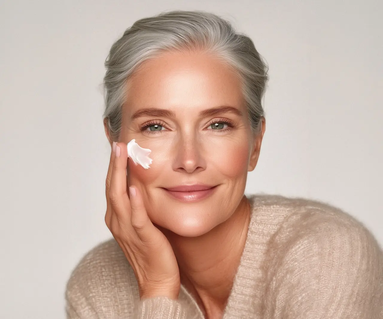 Femme plus âgée qui met de la crème anti-âge sur son visage